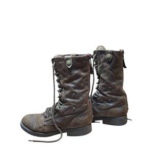 American Eagle Brown  Lace-Up Combat Boots With Knit Lining & Red Back Size 9,5